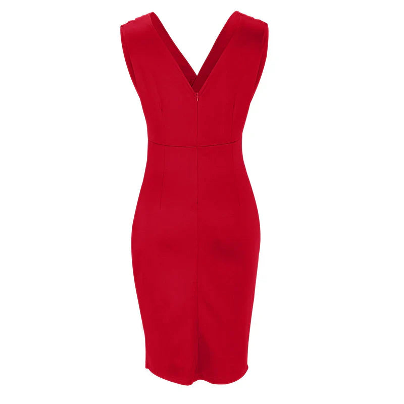 Fresia Fitted Dress with V-Neckline and Slit