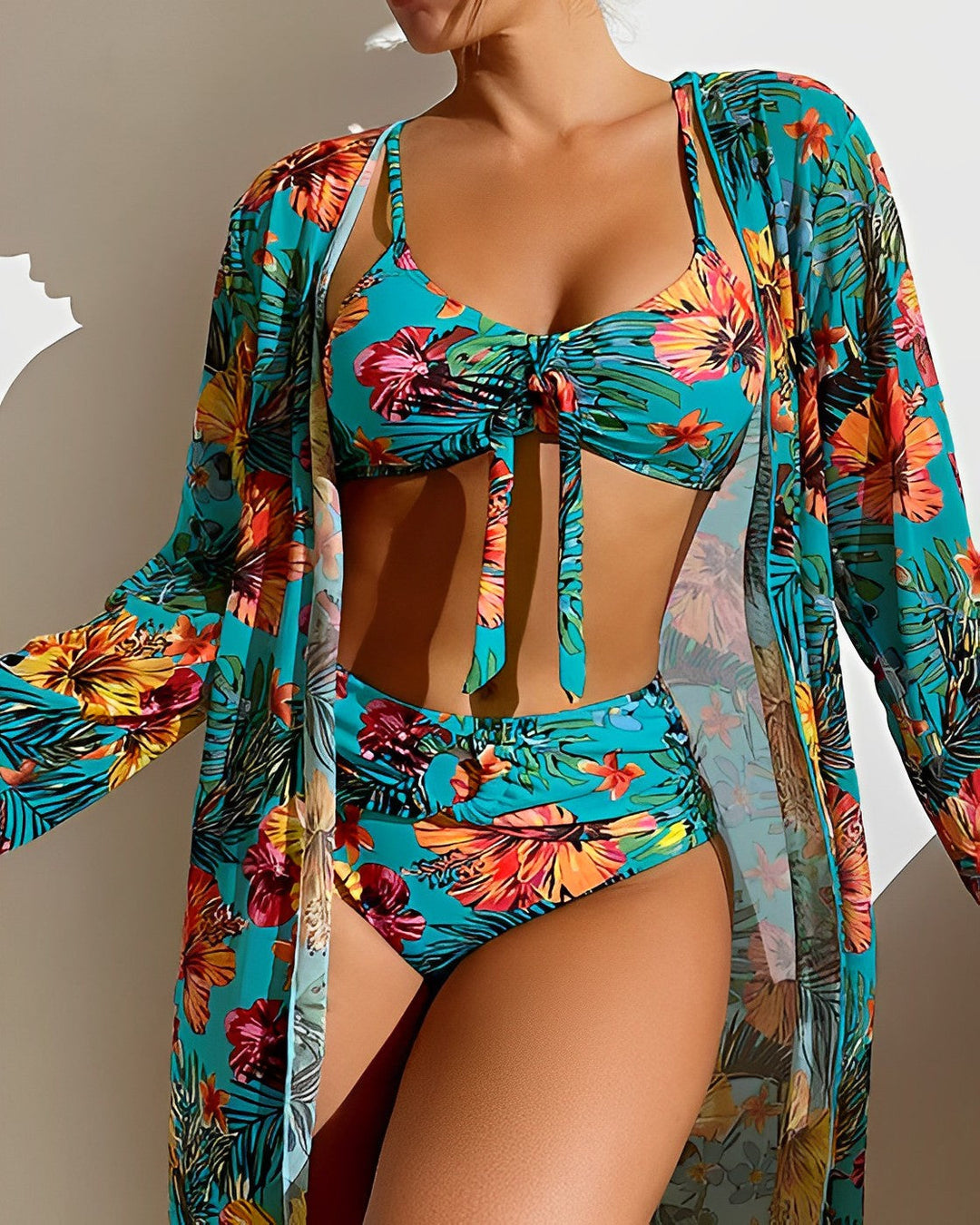 Flora Tropical Print Bikini Set with Cover-Up