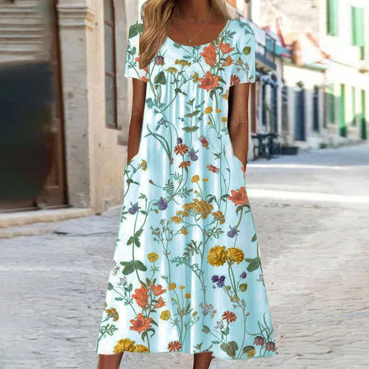 Lila Elegant Boho Floral Maxi Dress with Tummy Coverage